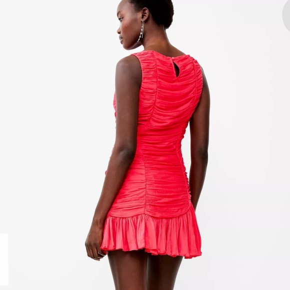 French Connection Althea Satin Sleeveless Draped Mini Dress, Azalea - Picture 3 of 17